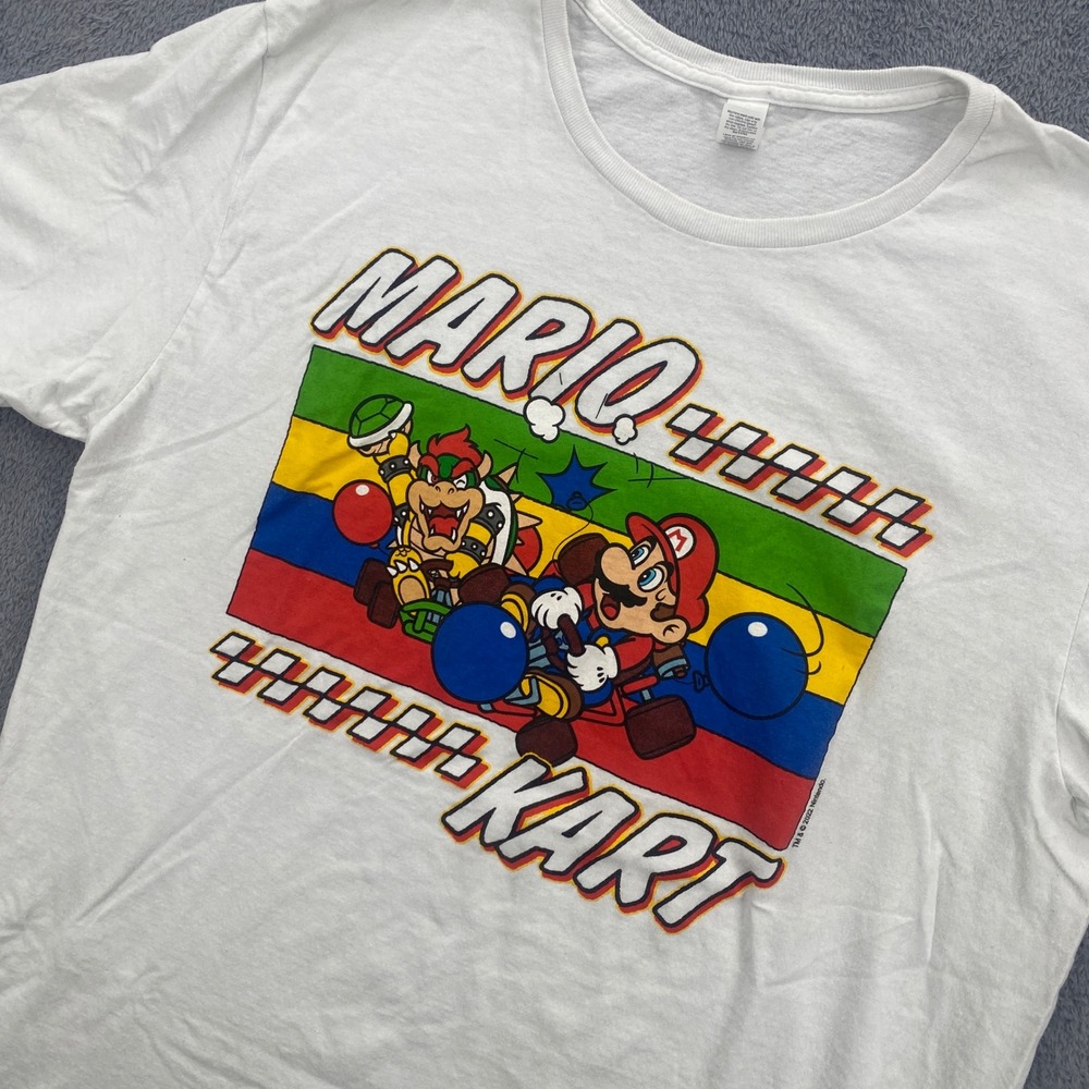 Mario Kart Graphic T-Shirt Mens Large White Nintendo Bowser Fruit of the Loom